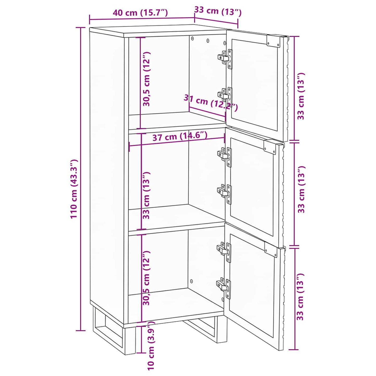 Highboard Barna 40 x 33 x 110 cm tömör mangófa