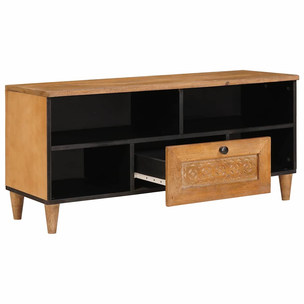 TV szekrény fiókkal polcokkal 100 x 33 x 46 cm Tömör Mangófát