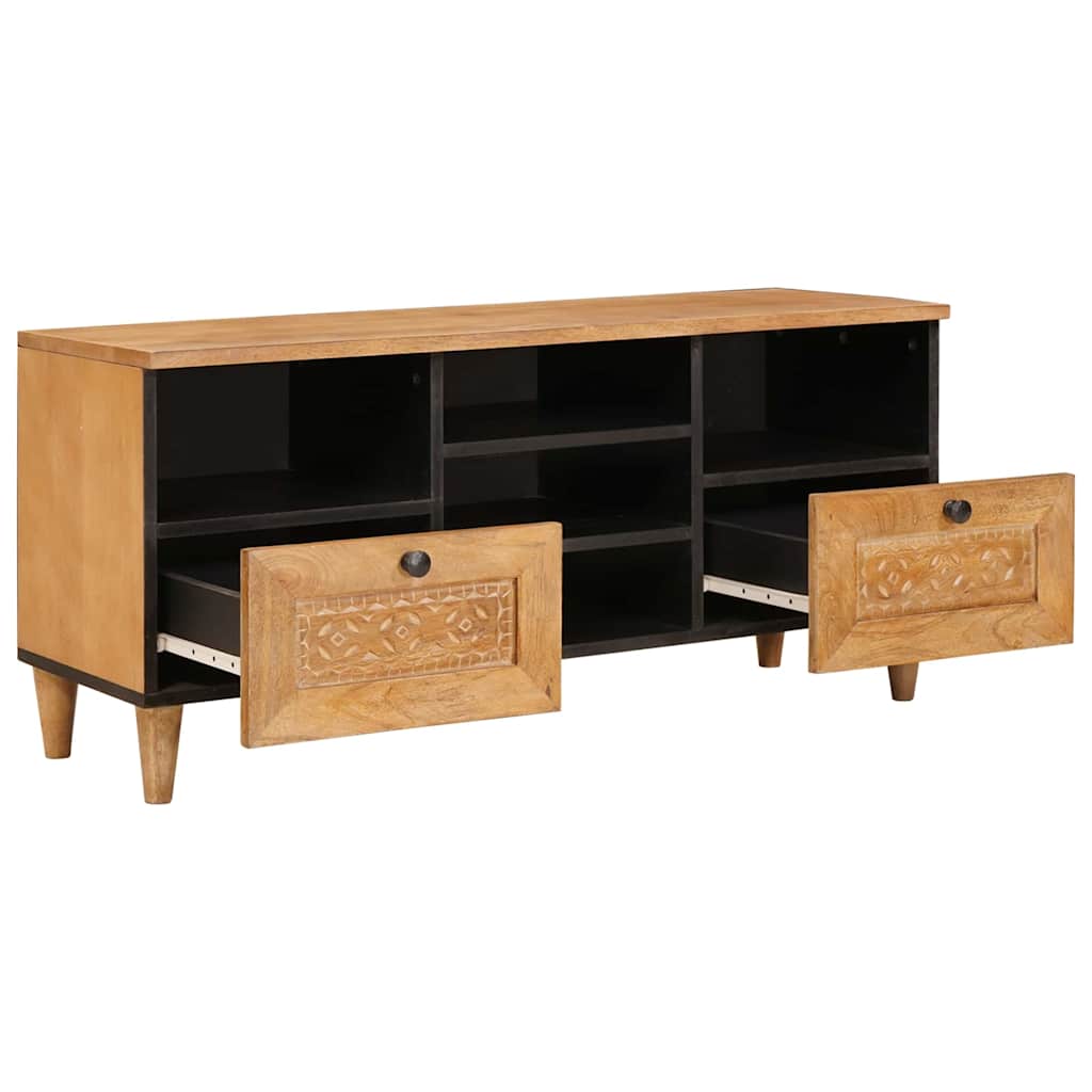 TV szekrény fiókkal polcokkal 100 x 33 x 46 cm Tömör Mangófát