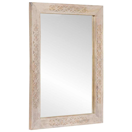 fali tükör Fehérre fehérített 70 x 50 cm Szerelt fa és Üveg