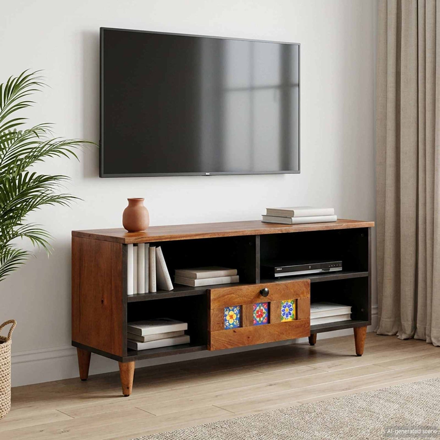 TV szekrény fiókkal Dió 100 x 33 x 46 cm Tömör Mangófát