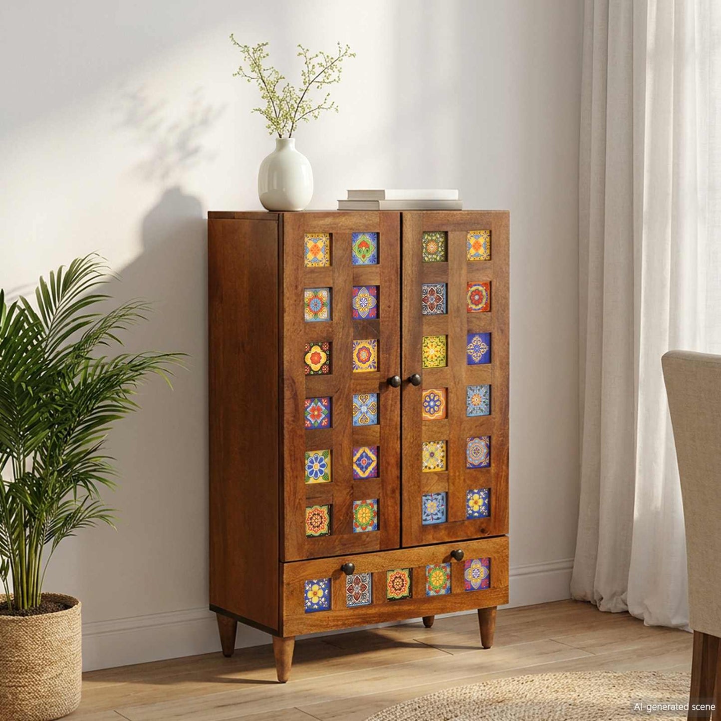 Magasfiú fiókkal ajtóval Dió 60 x 33,5 x 100 cm Tömör Mangófát
