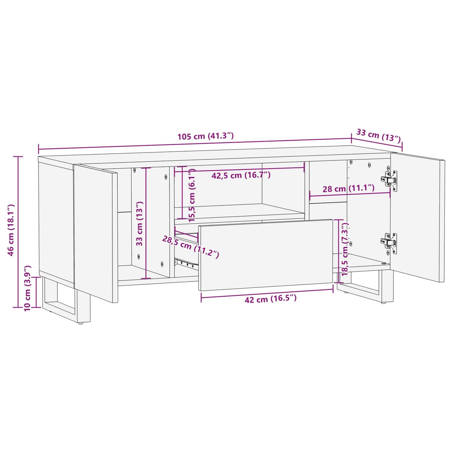 TV szekrény polcokkal Barna 105 x 33 x 46 cm Tömör Mangófát