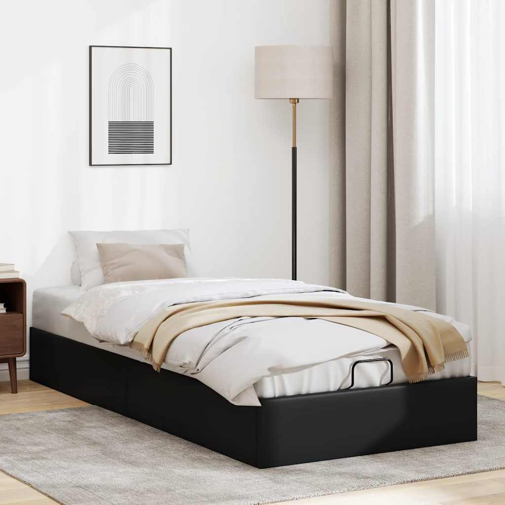 Ottomán ágykeret matrac nélkül fekete 80x200 cm műbőr