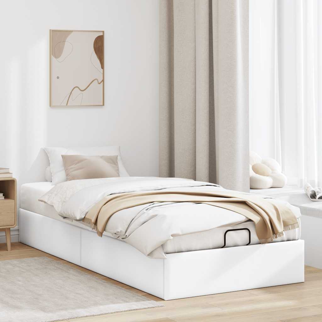 Ottomán ágykeret matrac nélkül fehér 90x190 cm műbőr
