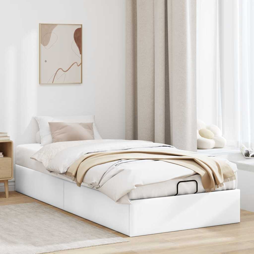 Ottomán ágykeret matrac nélkül fehér 90x200 cm műbőr