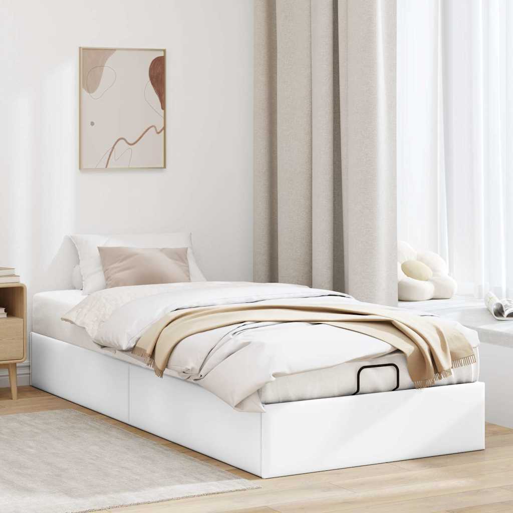 Ottomán ágykeret matrac nélkül fehér 100x200 cm műbőr