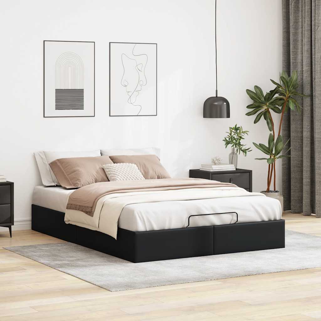 Ottomán ágykeret matrac nélkül fekete 140x200 cm műbőr