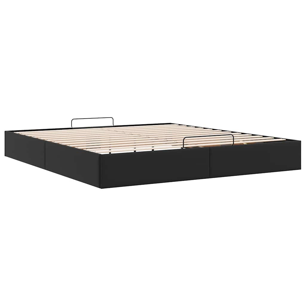 Ottomán ágykeret matrac nélkül fekete 200x200 cm műbőr