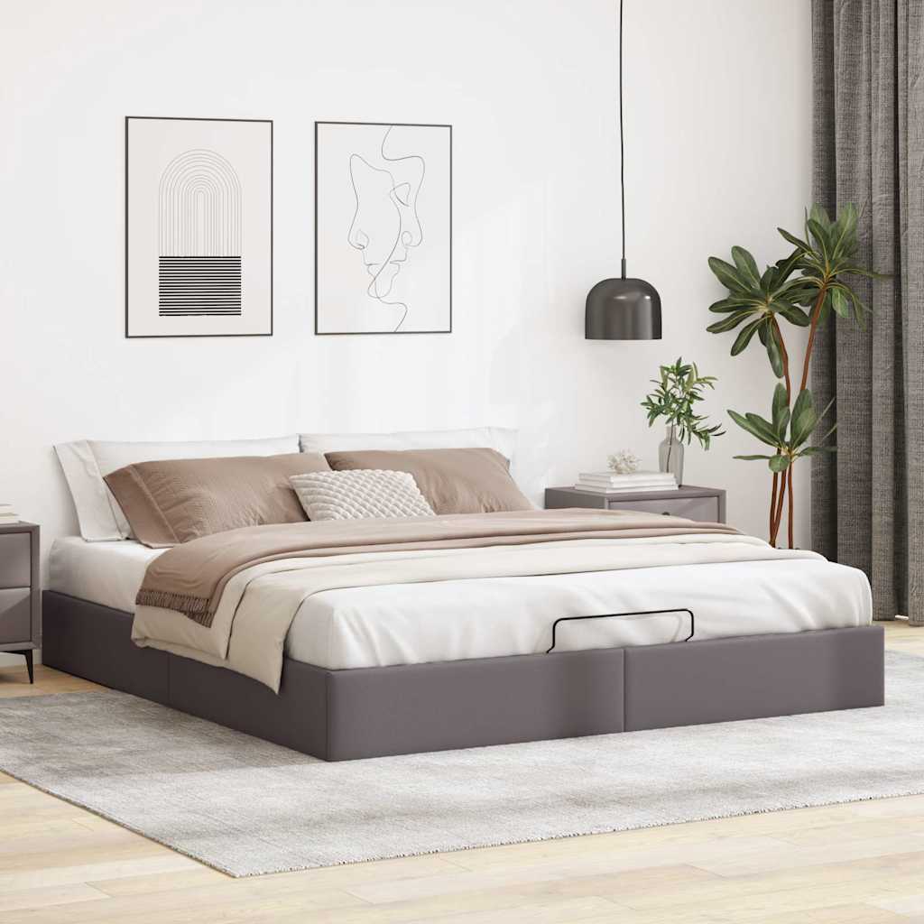 Ottomán ágykeret matrac nélkül szürke 200x200 cm műbőr