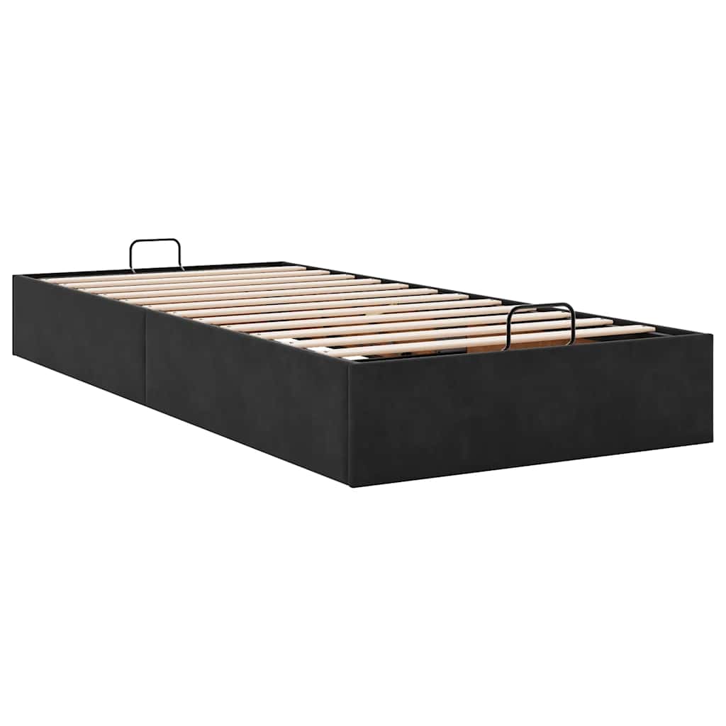 Ottomán ágykeret matrac nélkül fekete 90x200 cm bársony