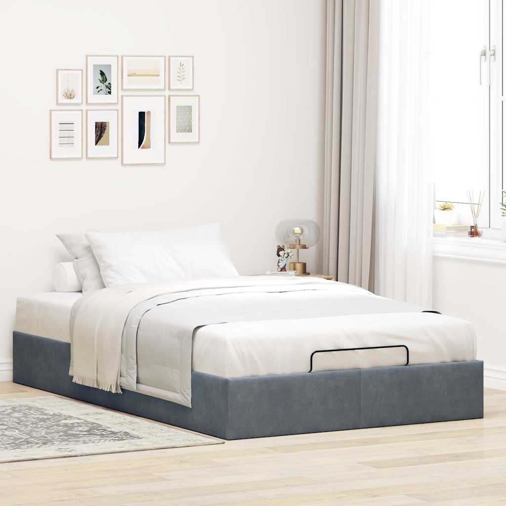 Ottomán ágykeret matrac nélkül Sötétszürke 120x200 cm bársony
