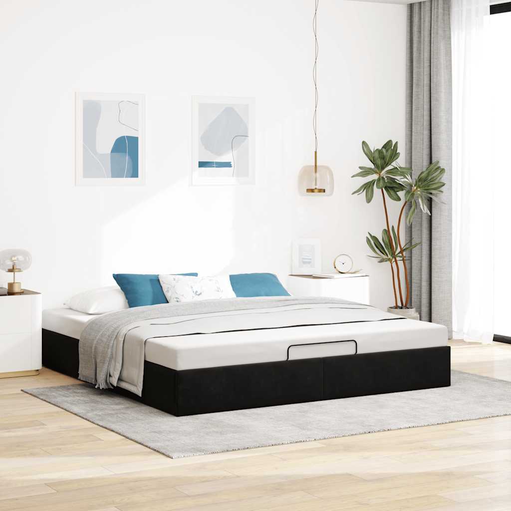 Ottomán ágykeret matrac nélkül fekete 200x200 cm bársony