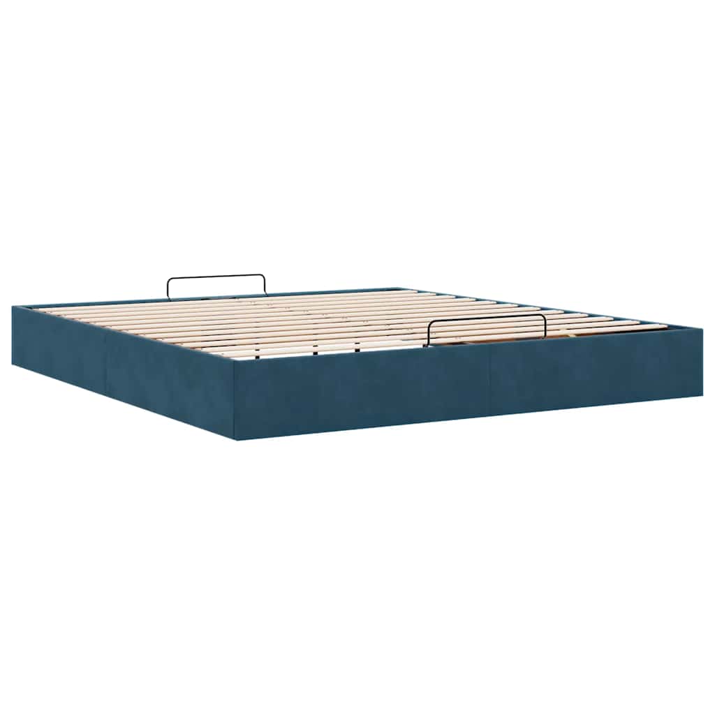 Ottomán ágykeret matrac nélkül sötétkék 200x200 cm bársony
