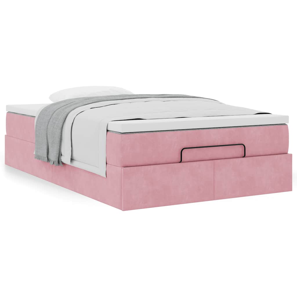 Ottomán ágykeret matraccal rózsaszín 120x200cm bársony