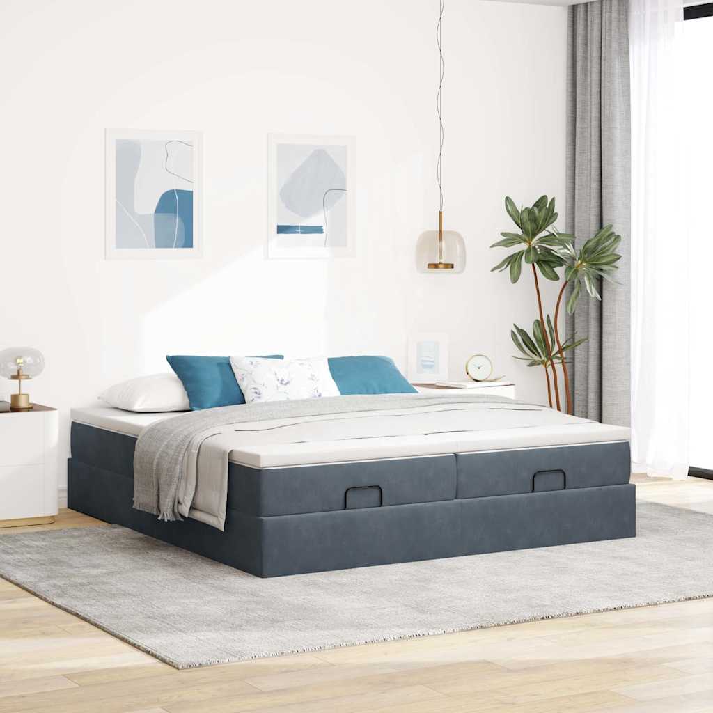 Ottomán ágykeret matraccal Sötét szürke 200x200cm bársony