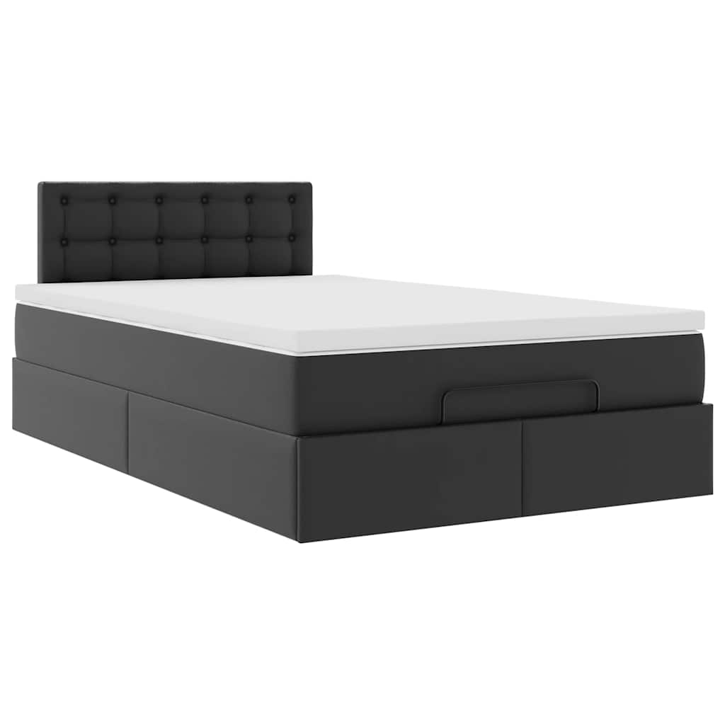 Ottomán ágykeret matraccal Fekete 120x190 cm műbőrrel
