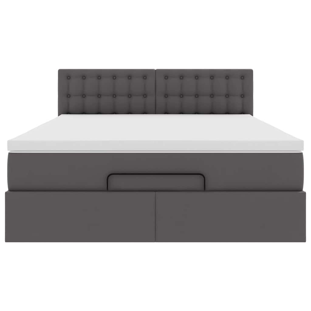 Ottomán ágykeret matraccal Szürke 140x190cm műbőrrel