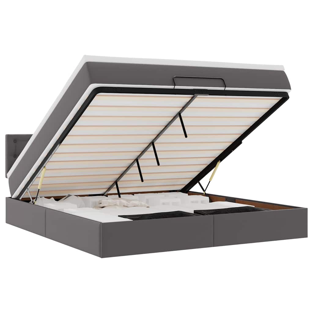 Ottomán ágykeret matraccal szürke 180x200cm műbőrrel