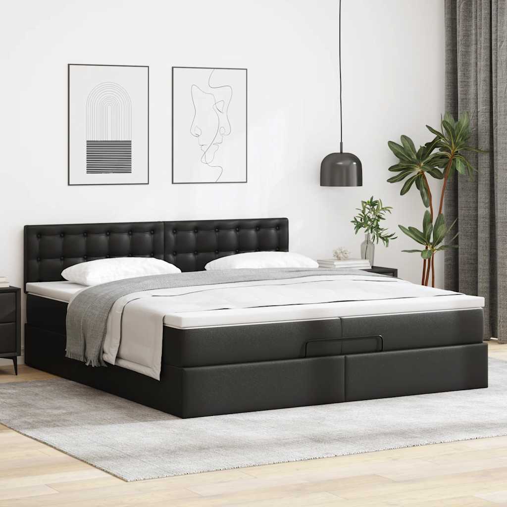 Ottomán ágykeret matracokkal Fekete 200x200cm műbőr