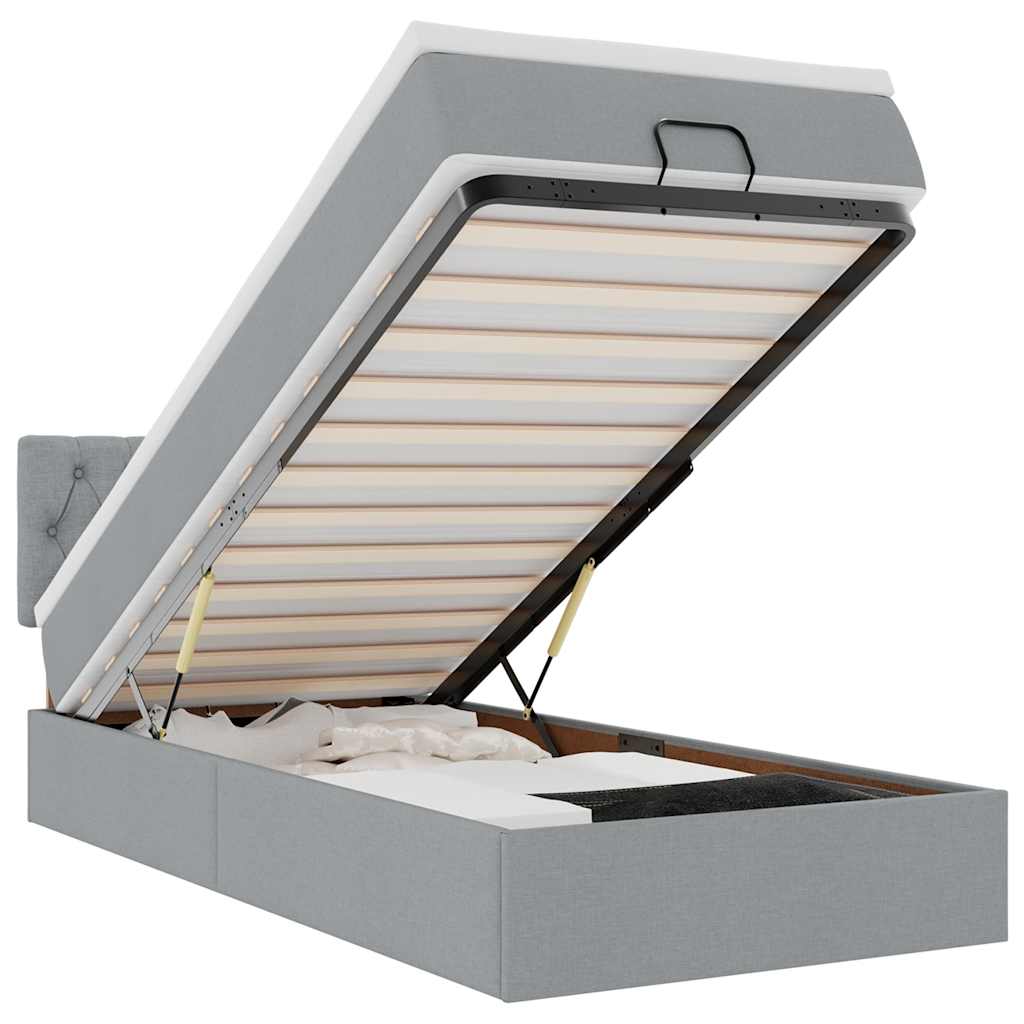 Ottomán ágy matraccal világosszürke 90x200 cm szövet