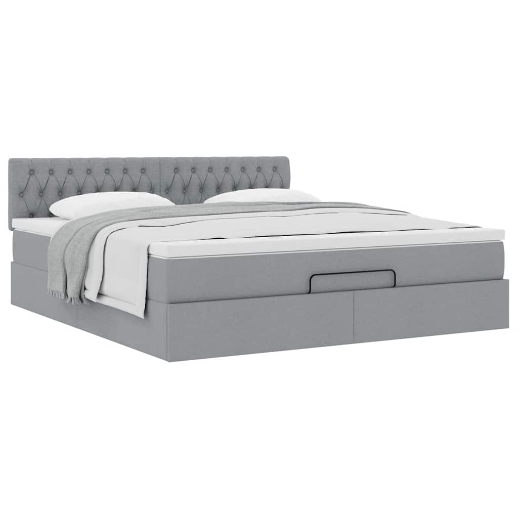 Ottomán ágykeret matraccal világosszürke 180x200cm szövet