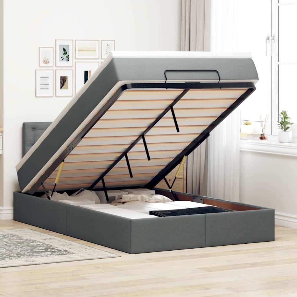Ottomán ágy matraccal sötétszürke 120x200 cm szövet