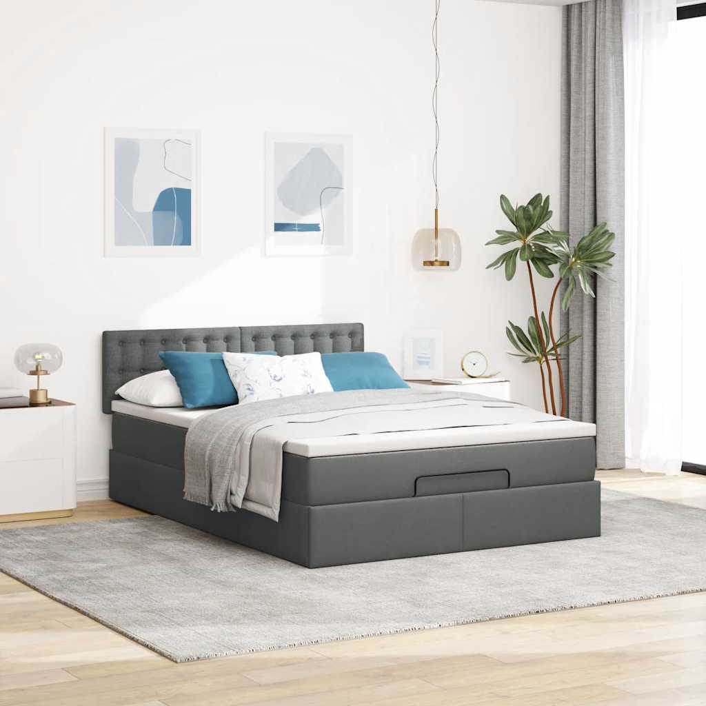 Ottomán ágy matraccal sötét szürke 140x200 cm szövet