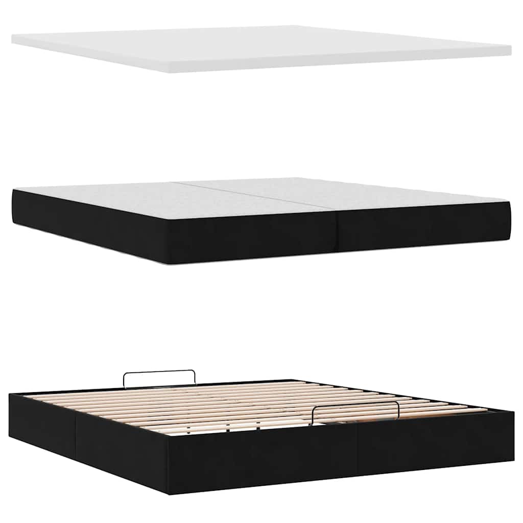 Ottomán ágykeret matraccal fekete 200x200 cm bársony