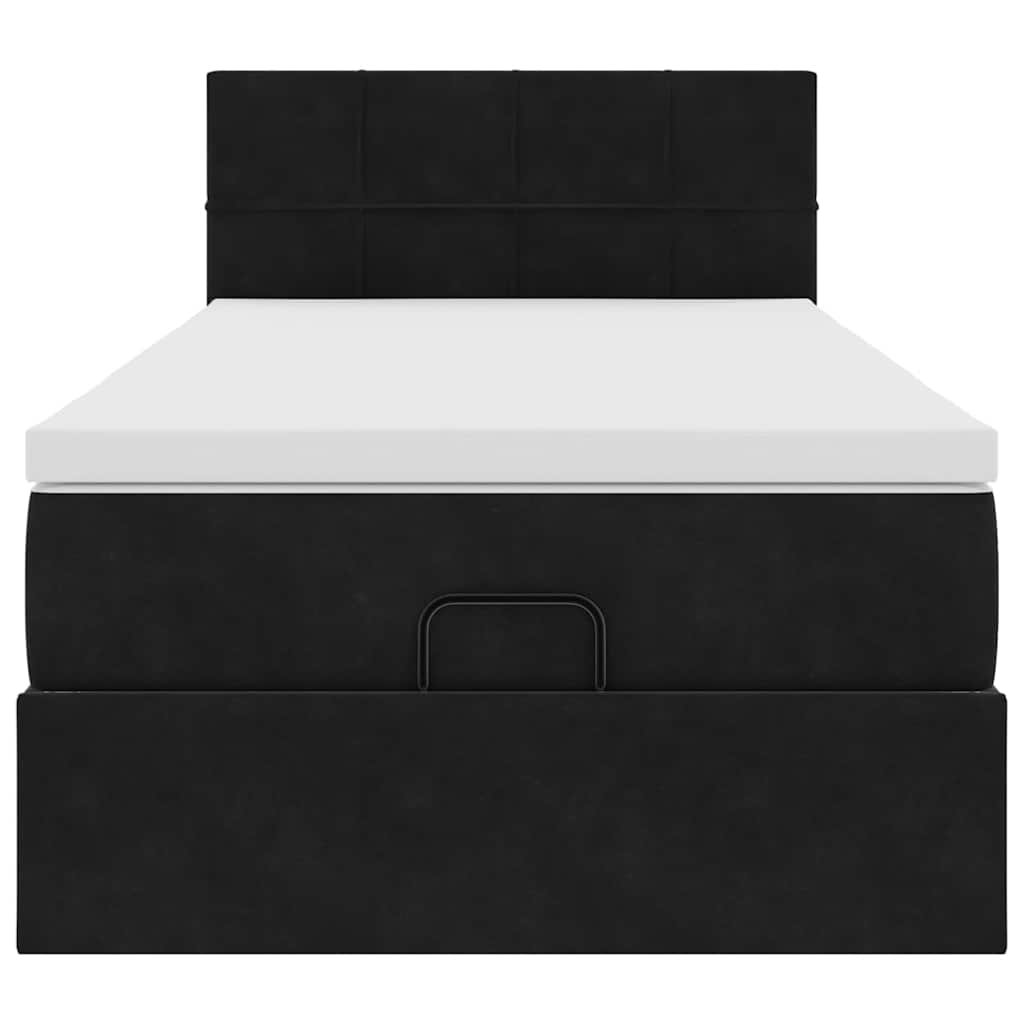Ottomán ágykeret matraccal fekete 90x190cm bársony