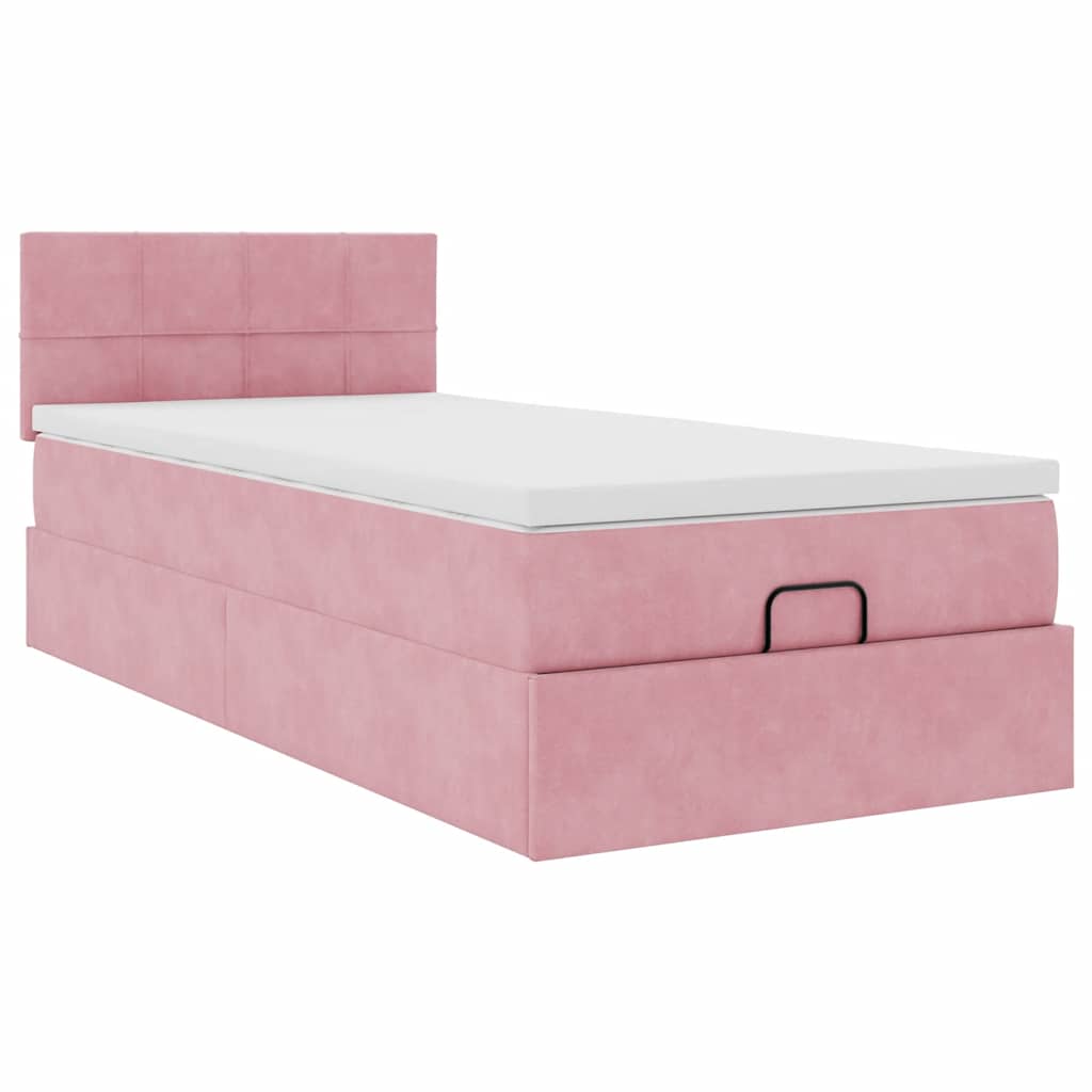Ottomán ágykeret matraccal rózsaszín 90x200cm bársony