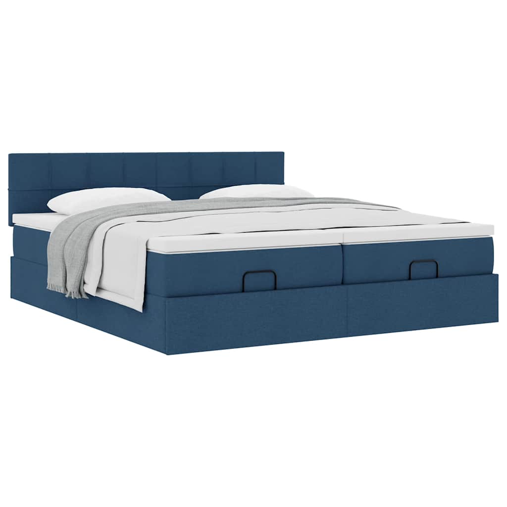 Ottomán ágykeret matracokkal kék 180x200cm szövet