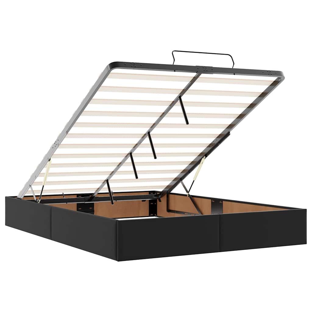 fekete műbőr ottomán ágy matracokkal & LED-ek 140x190cm