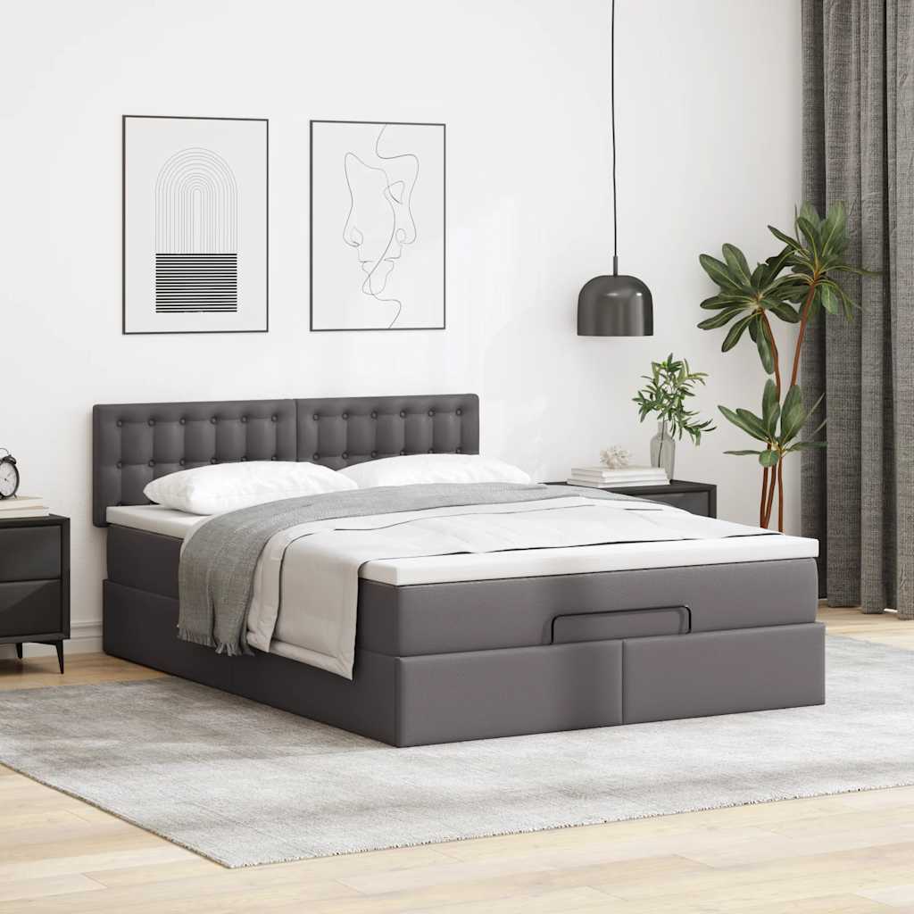 szürke műbőr ottomán ágy matracokkal & LED-ek 140x190cm