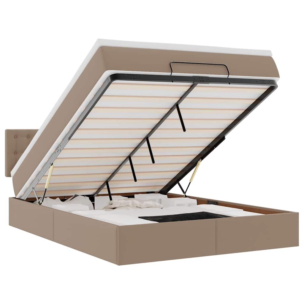 cappuccino műbőr ottomán ágy matracokkal & LED-ek 140x190cm