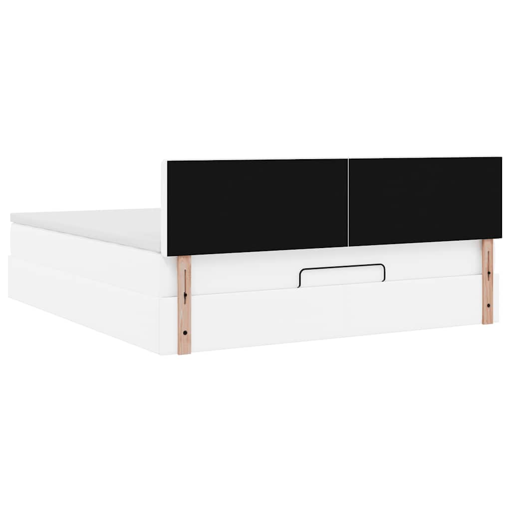 tiszta fehér műbőr ottomán ágy matracokkal & LED-ek 160x200cm