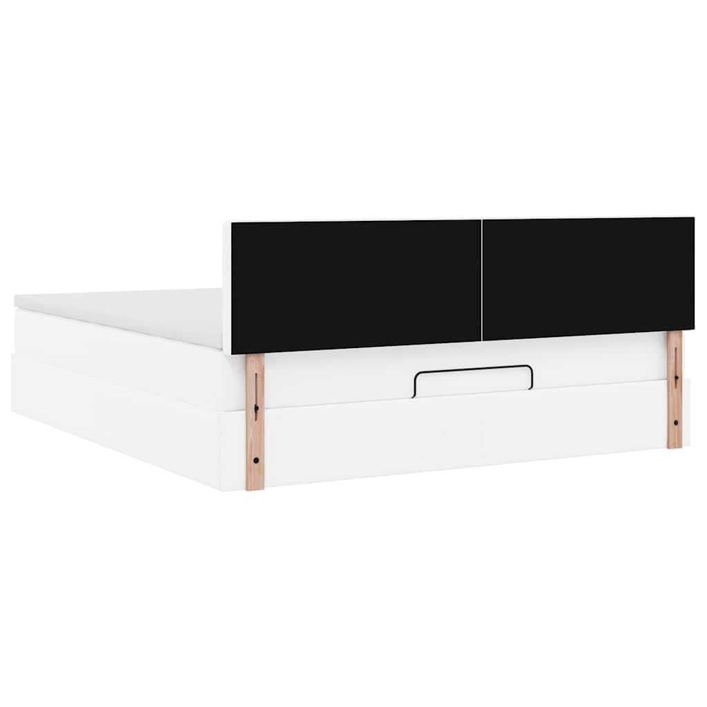 tiszta fehér műbőr ottomán ágy matracokkal & LED-ek 180x200cm