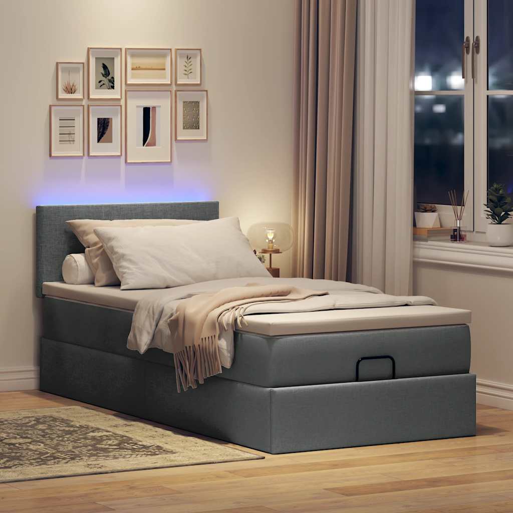 sötétszürke szövet ottomán ágy matraccal & LED-ek 80x200cm