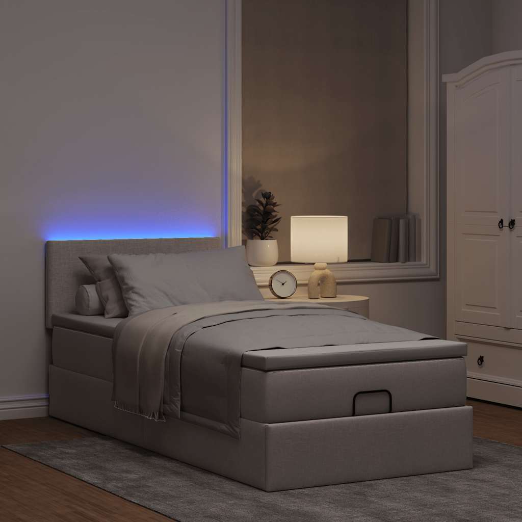 tópszínű szövet ottomán ágy matraccal & LED-ek 90x200 cm