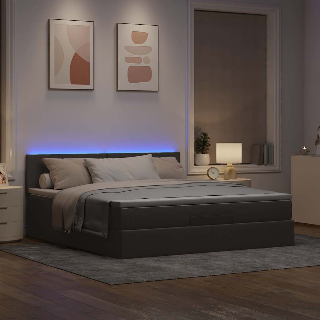 tópszínű szövet ottomán ágy matraccal & LED-ek 180x200cm