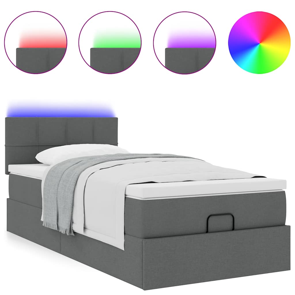sötétszürke szövet ottomán ágy matraccal & LED-ek 90x200 cm