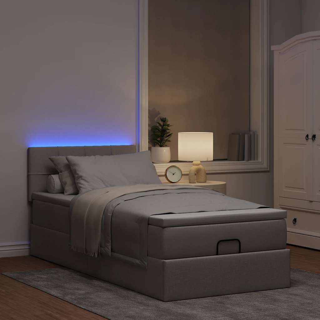 tópszínű szövet ottomán ágy matraccal & LED-ek 90x200 cm