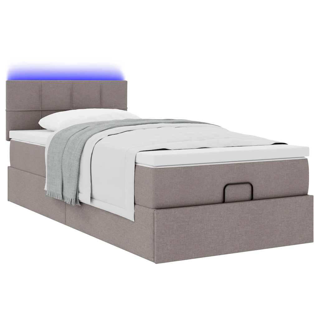 tópszínű szövet ottomán ágy matraccal & LED-ek 90x200 cm
