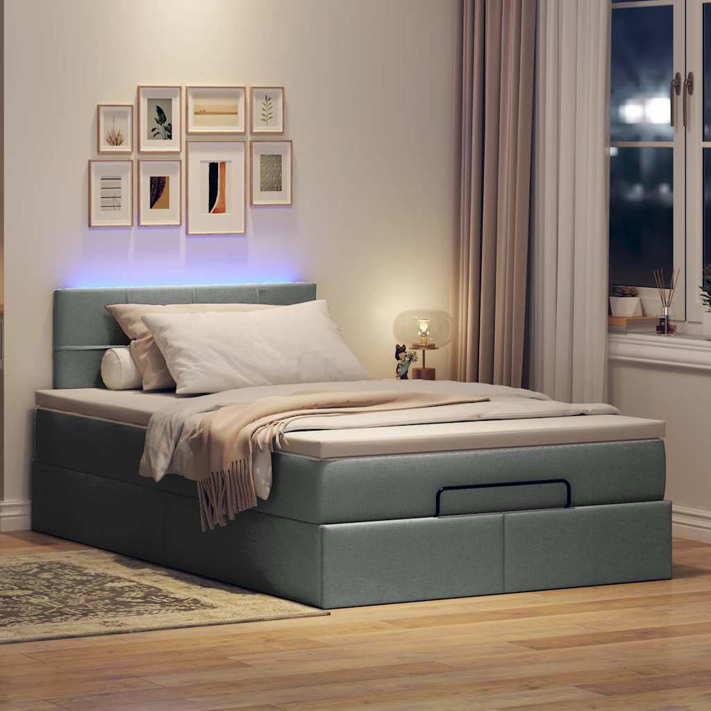 sötétszürke szövet ottomán ágy matraccal & LED-ek 120x190 cm