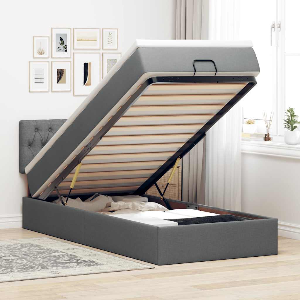 sötétszürke szövet ottomán ágy matraccal & LED-ek 80x200cm