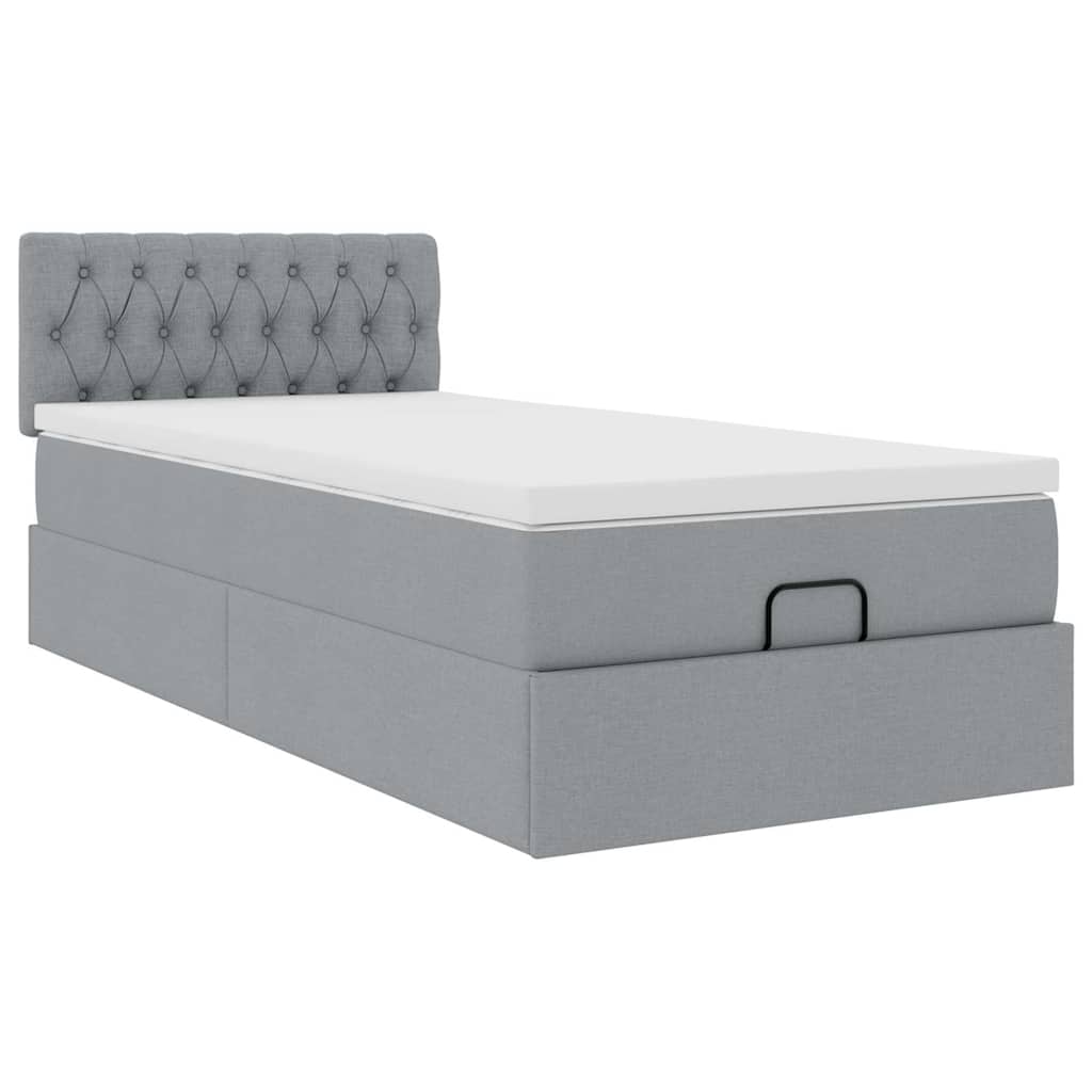 világosszürke szövet ottomán ágy matraccal & LED-ek 90x200 cm