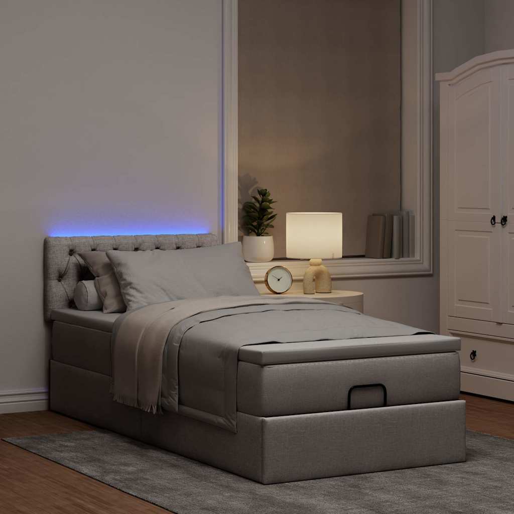 tópszínű szövet ottomán ágy matraccal & LED-ek 90x200 cm