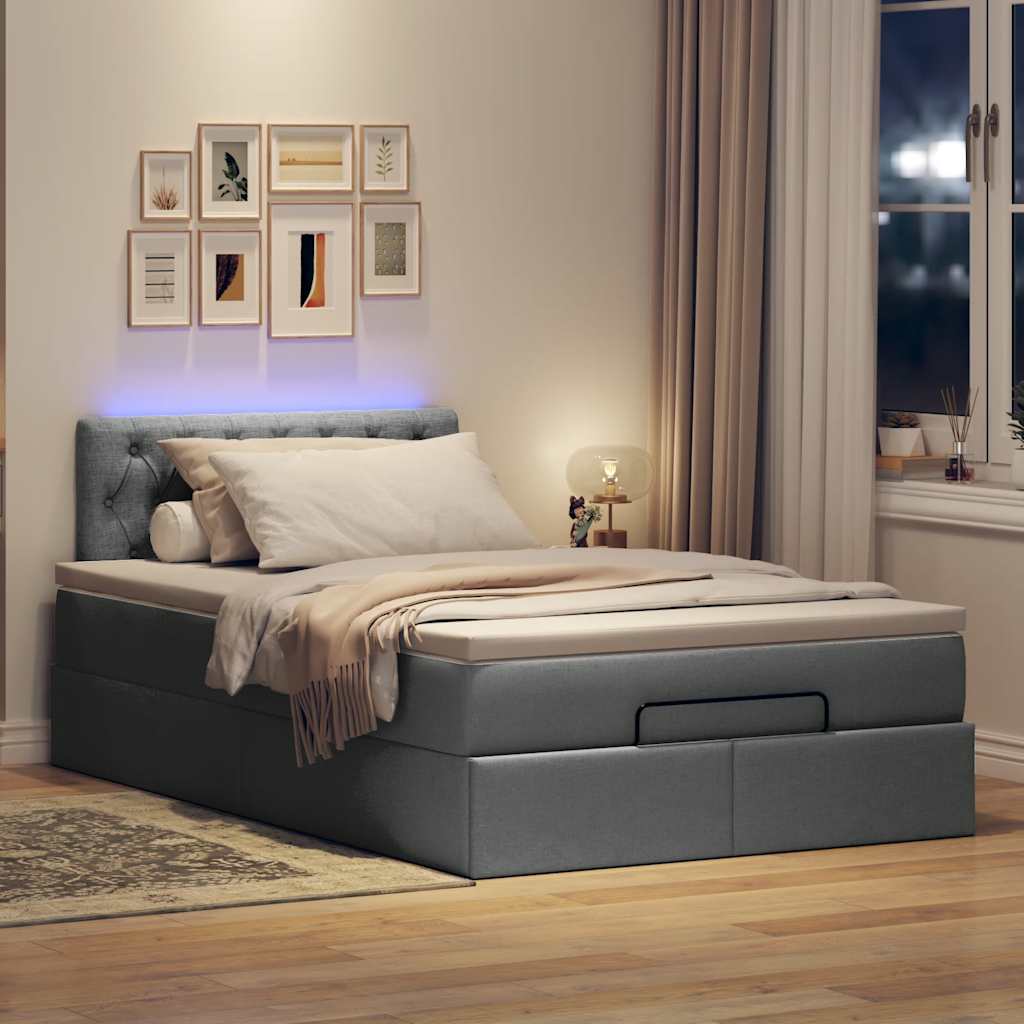 sötétszürke szövet ottomán ágy matraccal & LED-ek 120x190 cm