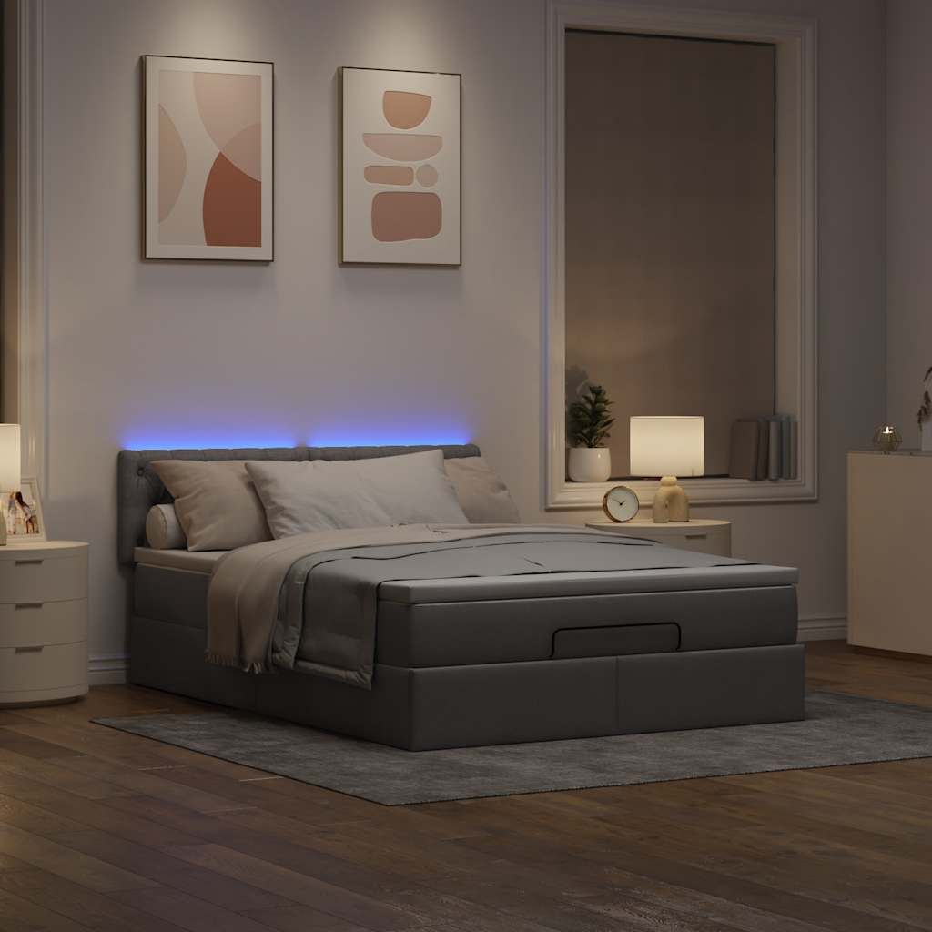 Ottomán ágy matraccal & LED-ek Taupe 140x190 cm anyaggal