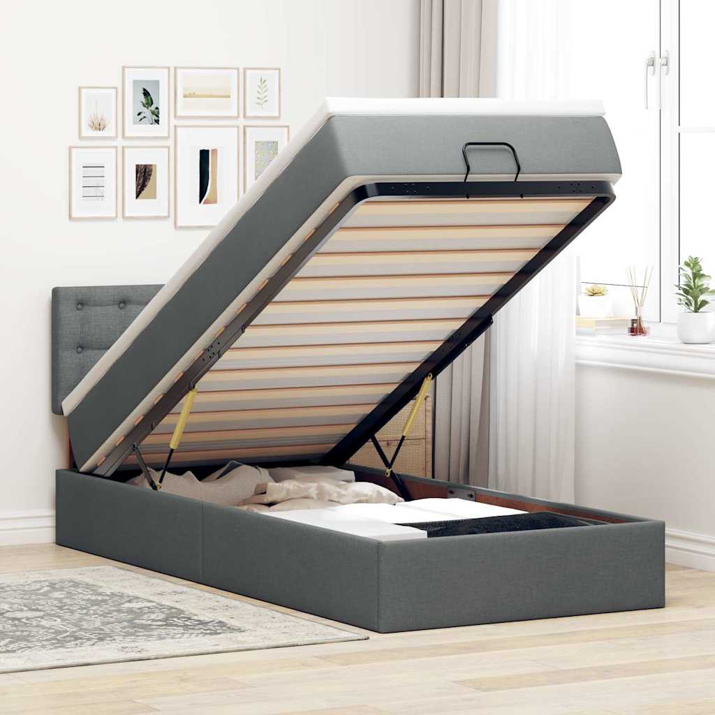 sötétszürke szövet ottomán ágy matraccal & LED-ek 80x200cm